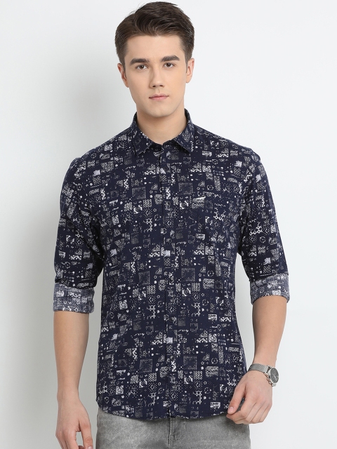 

Crocodile Men Navy Blue Slim Fit Printed Casual Shirt