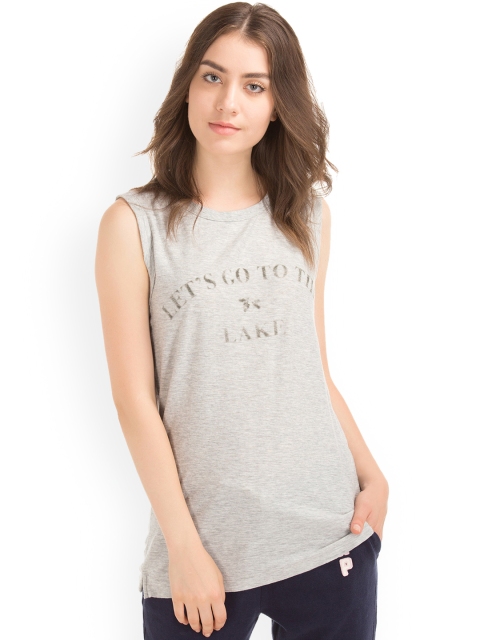 

GAP Women Grey Lake Graphic Muscle Pure Cotton Top