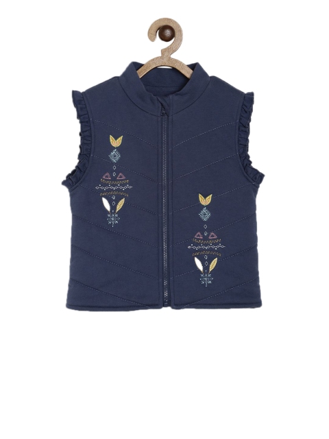 

MINI KLUB Girls Navy Blue Solid Open Front Jacket