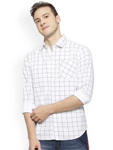 

Campus Sutra Men White & Blue Regular Fit Checked Casual Shirt