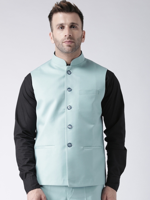 

Hangup Men Blue Solid Woven Nehru Jacket