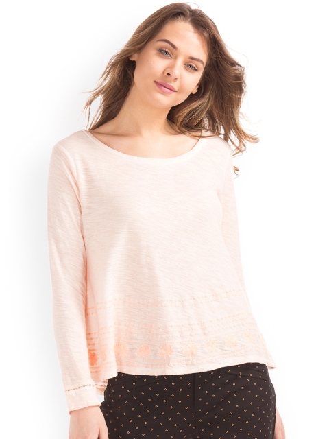 

GAP Women Pink Embroidered Long Sleeve Swing Pure Cotton Top