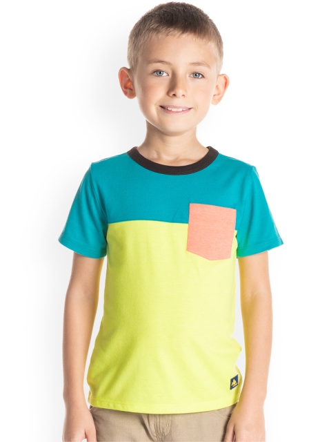 

Cherry Crumble Boys Blue Colourblocked Round Neck T-shirt