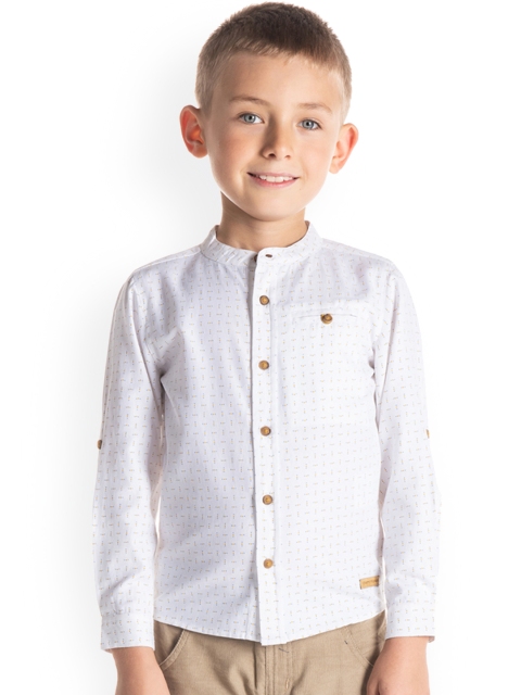 

Cherry Crumble Boys White Classic Regular Fit Self Design Casual Shirt