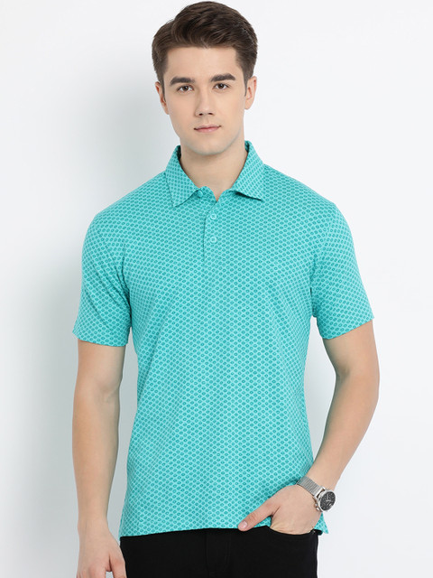 

Crocodile Men Turquoise Blue Printed Polo Collar T-shirt