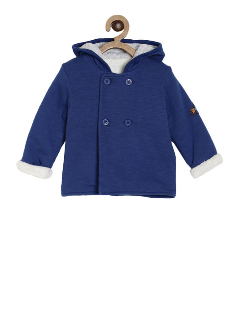 

MINI KLUB Boys Blue Solid Hooded Open Front Jacket