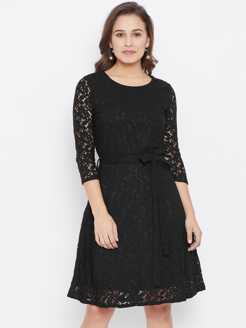 

LUCERO Women Black Self Designed A-Line Dress