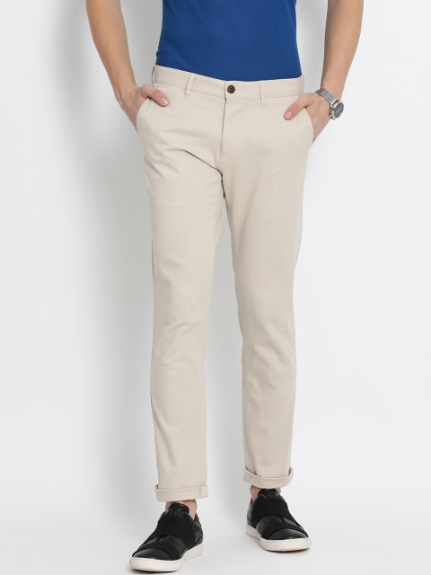 

Crocodile Men Cream-Coloured Slim Fit Solid Regular Trousers
