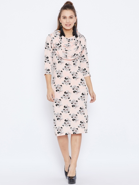 

LUCERO Women Off-White & Pink Floral Printed Sheath Dress