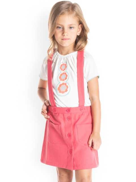 

Cherry Crumble Girls Coral Pink Straight Pure Cotton Skirt