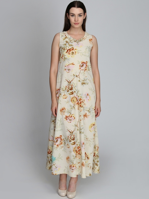 

DODO & MOA Women Cream-Coloured Printed Fit and Flare Dress