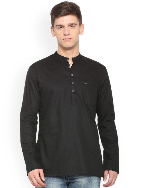 

Peter England Men Black Solid Straight Kurta