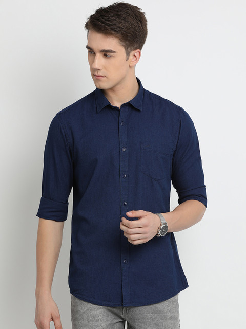 

Crocodile Men Navy Blue Slim Fit Solid Casual Shirt