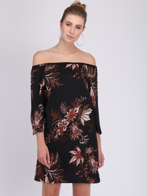 

Heather Hues Women Black Printed Sheath Bardot Dress