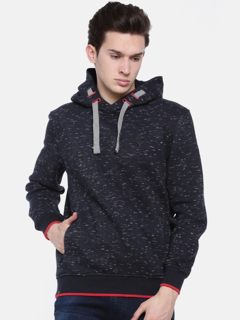 

t-base Men Blue Printed Hooded Sweatshirt