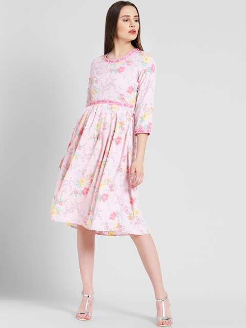 

DODO & MOA Women Pink Printed Fit and Flare Dress