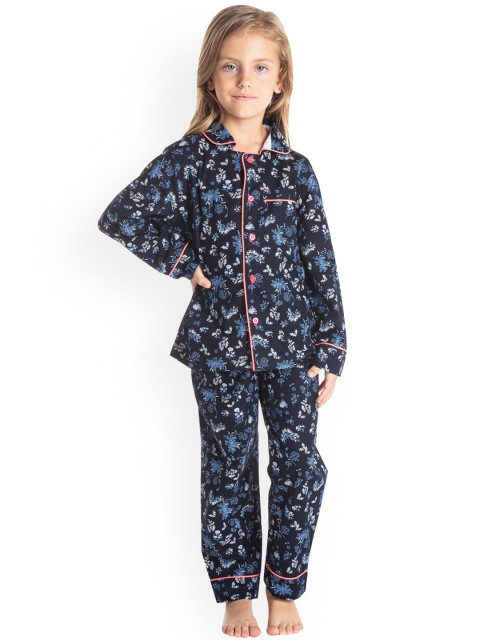 

Cherry Crumble Girls Navy Blue Printed Night Suit WS-NSUIT-7141