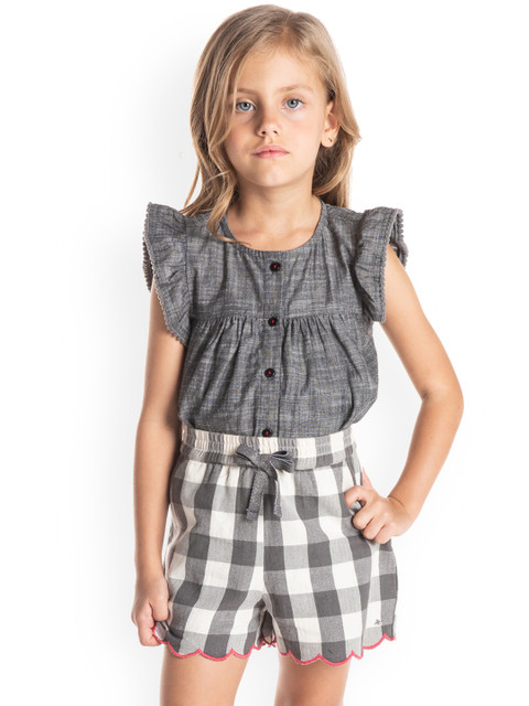 

Cherry Crumble Girls Grey Checked Regular Fit Regular Shorts