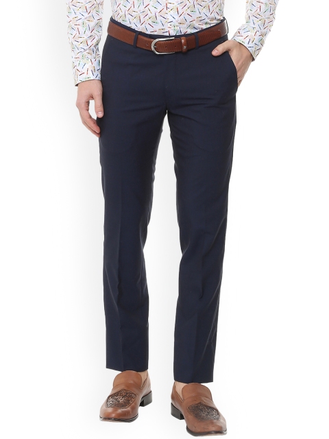 

SIMON CARTER LONDON Men Navy Blue Slim Fit Solid Formal Trousers