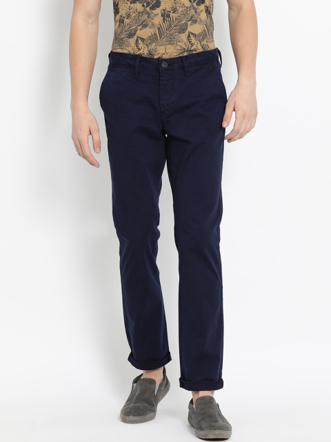 

Crocodile Men Navy Blue Slim Fit Solid Regular Trousers