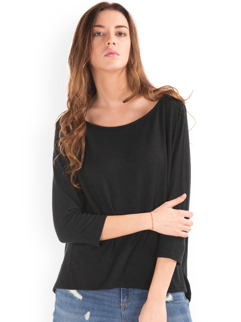 

GAP Women Black Softspun Boatneck Batwing Top