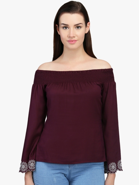 

DODO & MOA Women Burgundy Printed Bardot Top