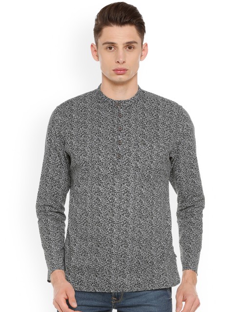 

Peter England Men Black & White Printed Straight Kurta