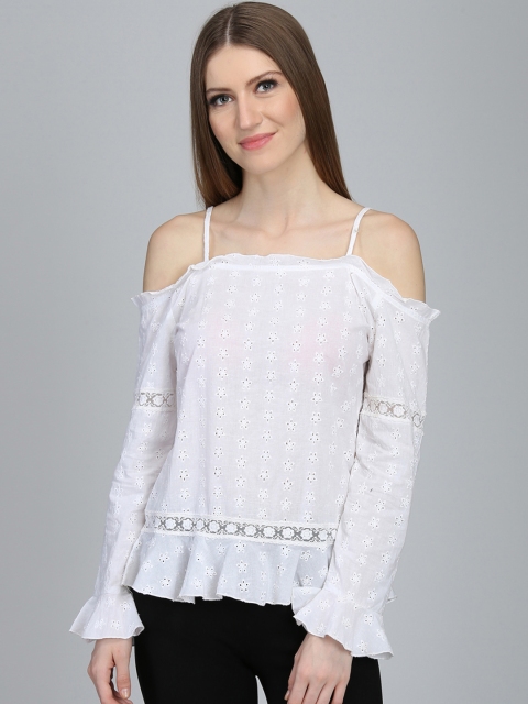 

DODO & MOA Women Off-White Self Design Peplum Top
