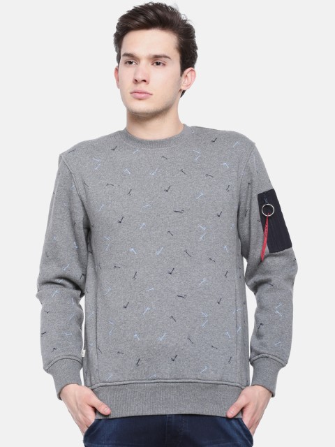 

t-base Men Grey Printed Sweatshirt