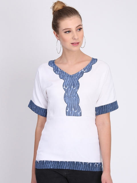 

Heather Hues White & Blue Embroidered Tunic