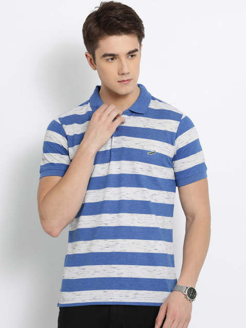 

Crocodile Men Blue Striped Polo Collar T-shirt