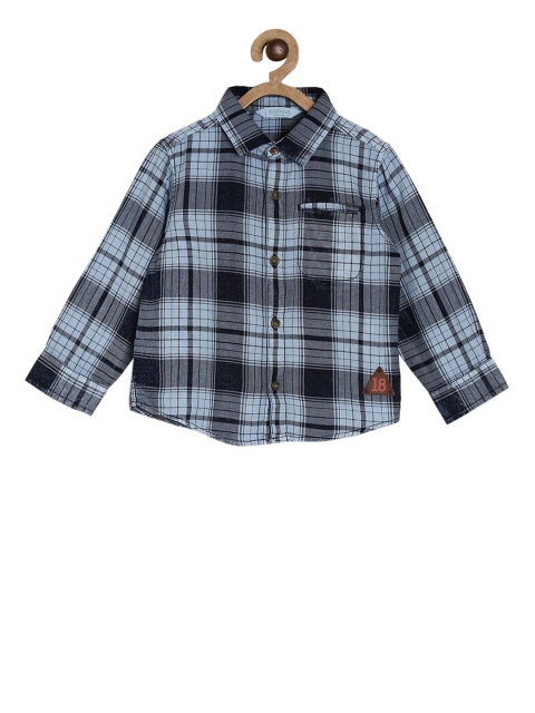 

MINI KLUB Boys Blue & Grey Regular Fit Checked Casual Shirt
