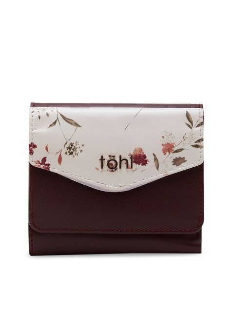 

tohl Women Brown & White Printed Leather Three Fold Wallet