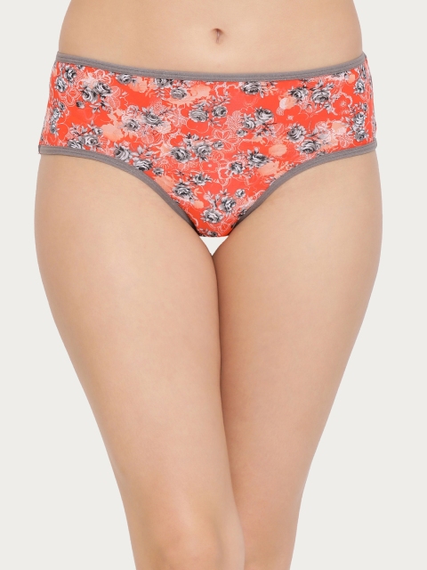 

Clovia Women Rust-Coloured & Grey Floral Printed Hipster Brief PN2825P16XL