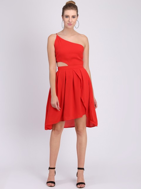

Heather Hues Women Red Solid Fit and Flare Dress