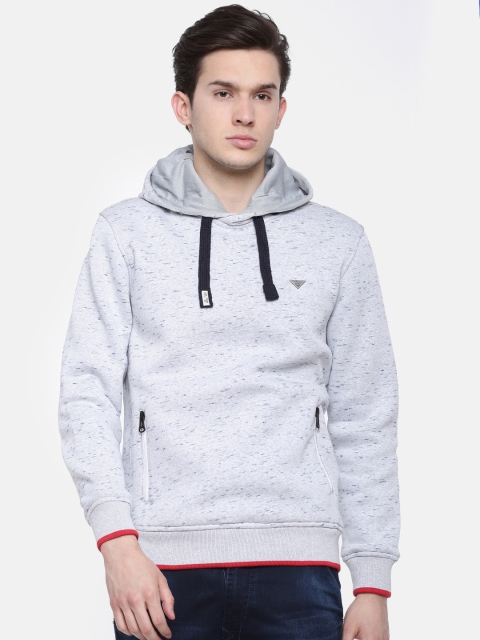 

t-base Men Blue Printed Hooded Sweatshirt