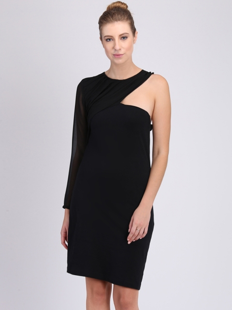 

Heather Hues Women Black Solid One Shoulder Sheath Dress