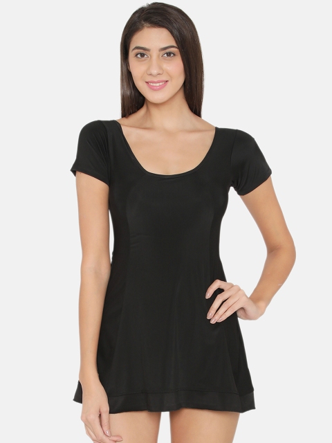 

Clovia Women Black Padded Swimdress with Attached Shorts SM0073P13XL