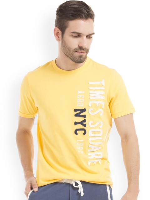 

Aeropostale Men Yellow Printed Round Neck T-shirt