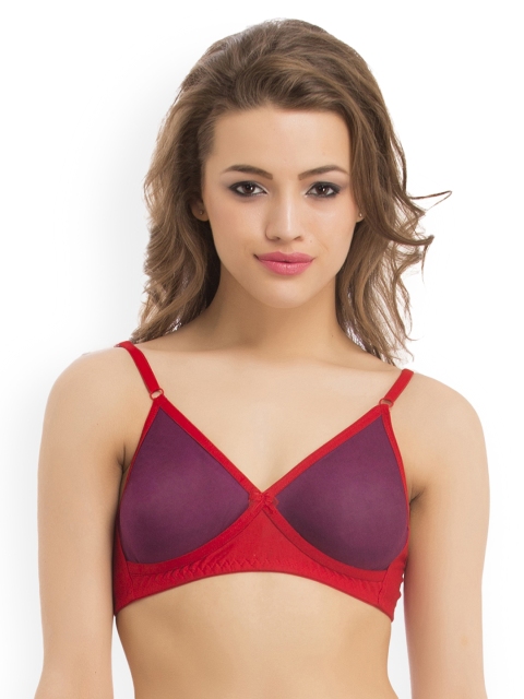 

Clovia Purple & Red Colourblocked Non-Wired Non Padded T-shirt Bra BR0240Z1538C
