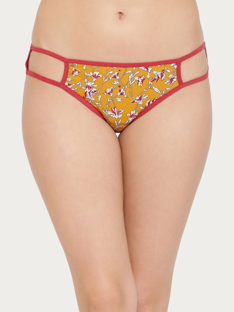 

Clovia Women Mustard & Red Floral Printed Bikini Brief PN1873P02XL