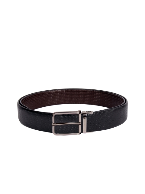 

CHRISTOPOLO Men Black & Brown Textured Leather Reversible Belt