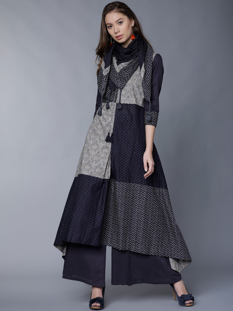 

Vishudh Women Navy Blue & Grey Printed Kurta with Palazzos