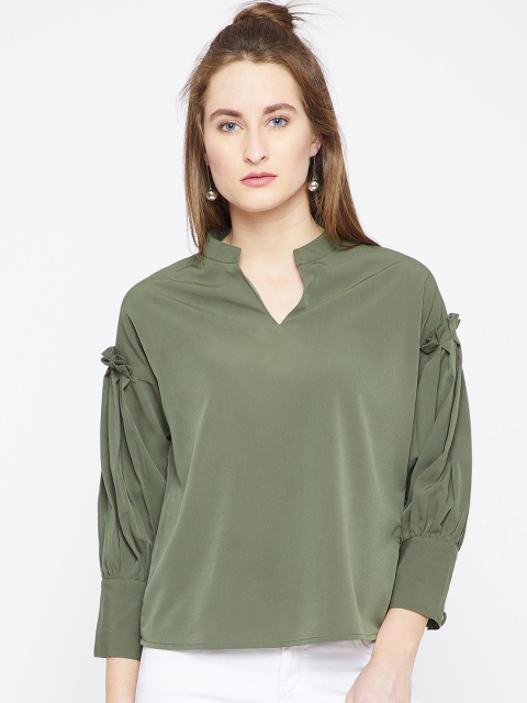 

RARE Women Green Solid A-Line Top