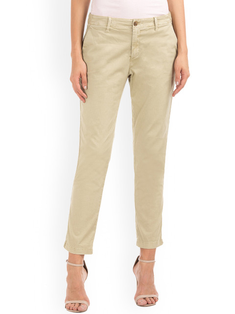 

GAP Women Beige Regular Fit Solid Regular Trousers