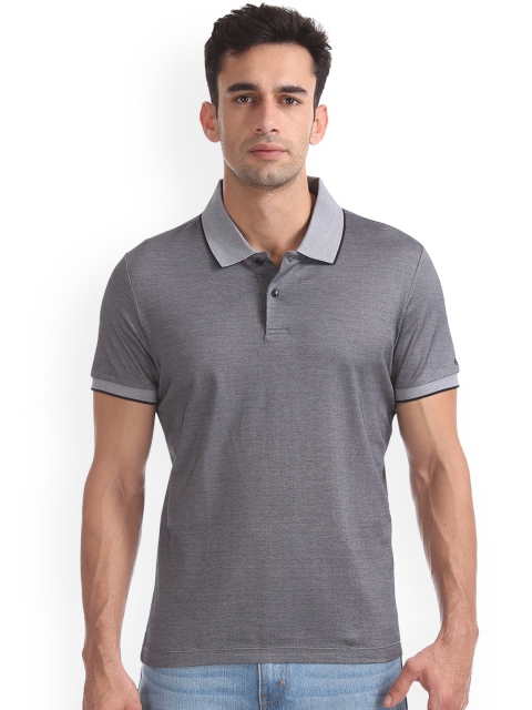 

Arrow Men Grey Self Design Polo Collar T-shirt