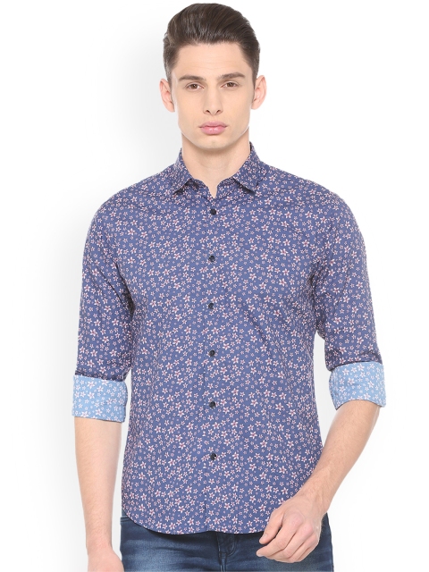 

V Dot Men Blue Slim Fit Printed Casual Shirt