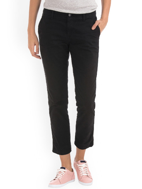 

GAP Women Black Satin-Stripe Girlfriend Chinos