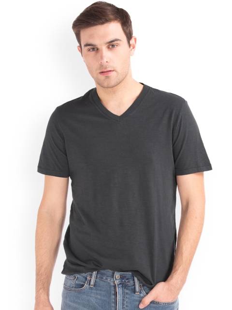 

GAP Men Charcoal Grey Slub V-Neck Tee