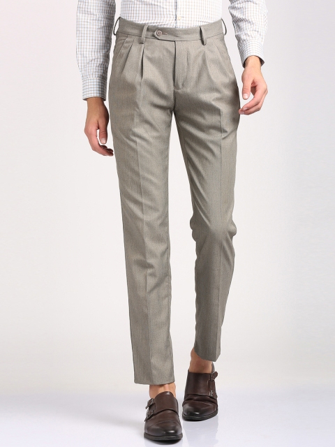 

Peter England Men Grey Slim Fit Self Design Regular Trousers